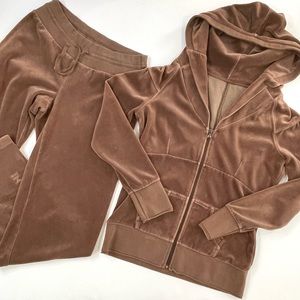 Zella 2 Piece Brown Velour Track Suit Jacket & Drawstring Pants